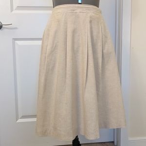 Uniqlo Linen Blend Pleated Skirt Beige Sz Sm Pockets!